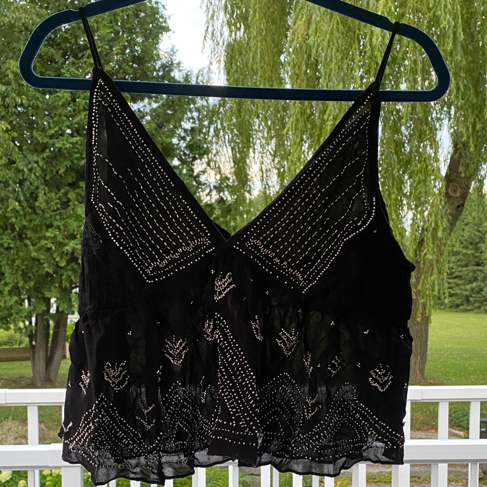 062. Free people Elegant Black Beaded Women's Top